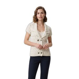 TWG ivory cable knit vest size L collared wool blend cardigan NWOT